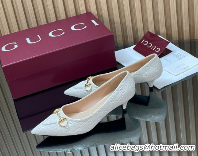 Best Grade Gucci GG Leather Pumps 4.5cm with Horsebit 853466 White 2026