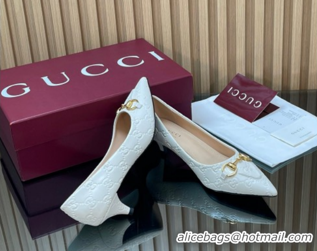 Best Grade Gucci GG Leather Pumps 4.5cm with Horsebit 853466 White 2026