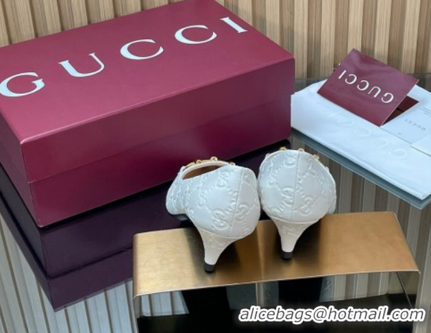 Best Grade Gucci GG Leather Pumps 4.5cm with Horsebit 853466 White 2026