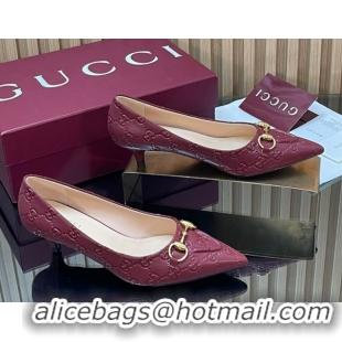 Good Looking Gucci GG Leather Pumps 4.5cm with Horsebit 853466 Burgundy 2026
