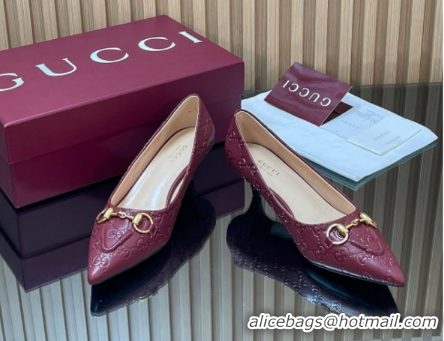 Good Looking Gucci GG Leather Pumps 4.5cm with Horsebit 853466 Burgundy 2026