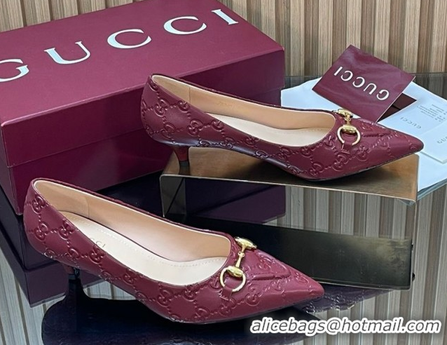 Good Looking Gucci GG Leather Pumps 4.5cm with Horsebit 853466 Burgundy 2026