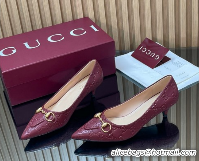 Good Looking Gucci GG Leather Pumps 4.5cm with Horsebit 853466 Burgundy 2026