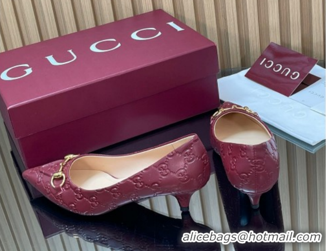 Good Looking Gucci GG Leather Pumps 4.5cm with Horsebit 853466 Burgundy 2026