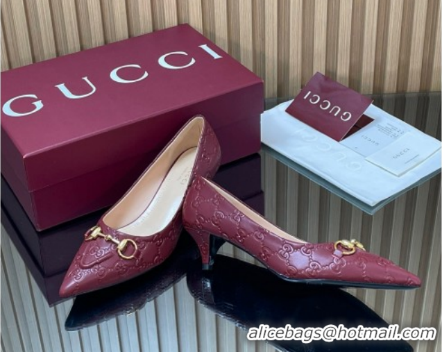 Good Looking Gucci GG Leather Pumps 4.5cm with Horsebit 853466 Burgundy 2026
