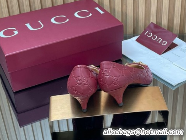 Good Looking Gucci GG Leather Pumps 4.5cm with Horsebit 853466 Burgundy 2026