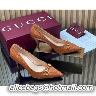 Classic Hot Gucci GG Leather Pumps 8.5cm with Horsebit 853466 Brown 2026