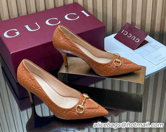 Classic Hot Gucci GG Leather Pumps 8.5cm with Horsebit 853466 Brown 2026