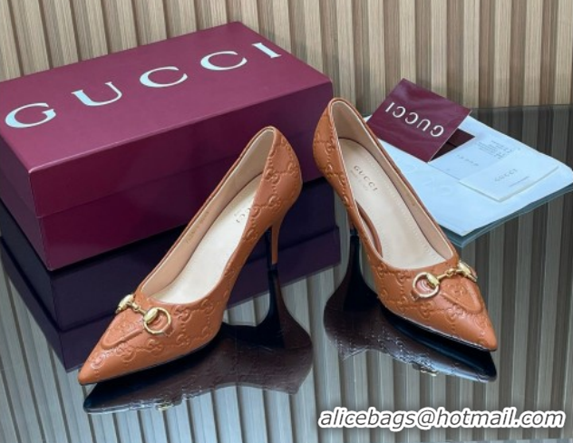Classic Hot Gucci GG Leather Pumps 8.5cm with Horsebit 853466 Brown 2026