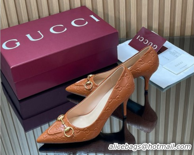 Classic Hot Gucci GG Leather Pumps 8.5cm with Horsebit 853466 Brown 2026