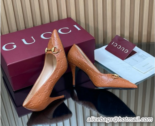 Classic Hot Gucci GG Leather Pumps 8.5cm with Horsebit 853466 Brown 2026