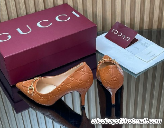 Classic Hot Gucci GG Leather Pumps 8.5cm with Horsebit 853466 Brown 2026