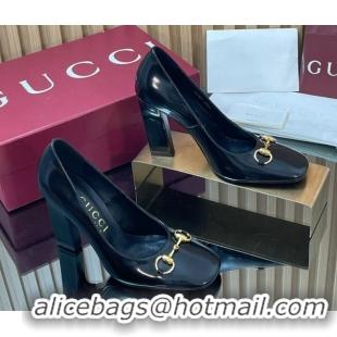Top Grade Gucci Shiny Leather Pumps 10cm with Horsebit GG121801 Black 2026