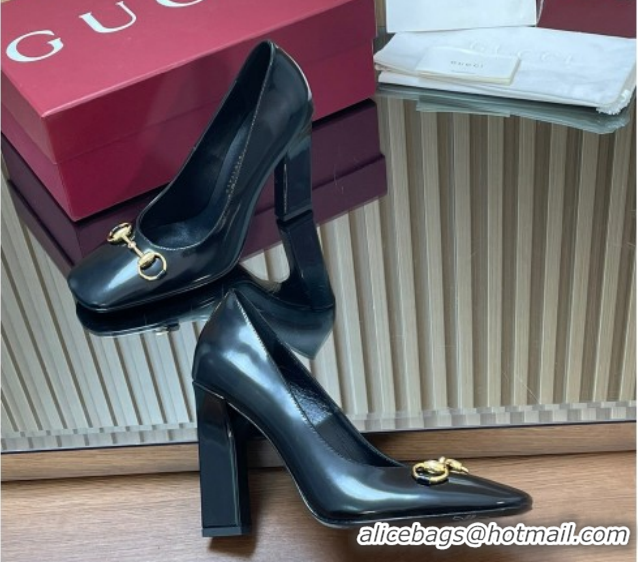 Top Grade Gucci Shiny Leather Pumps 10cm with Horsebit GG121801 Black 2026