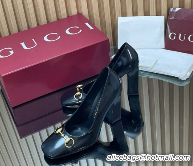 Top Grade Gucci Shiny Leather Pumps 10cm with Horsebit GG121801 Black 2026