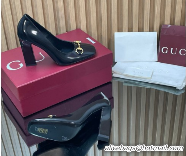 Top Grade Gucci Shiny Leather Pumps 10cm with Horsebit GG121801 Black 2026