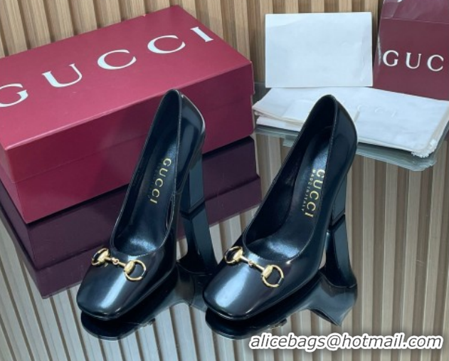 Top Grade Gucci Shiny Leather Pumps 10cm with Horsebit GG121801 Black 2026