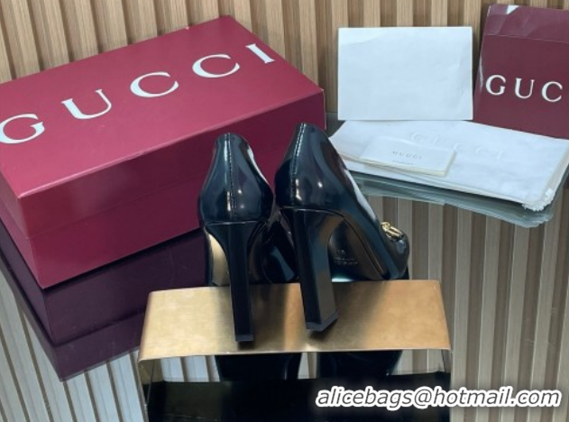 Top Grade Gucci Shiny Leather Pumps 10cm with Horsebit GG121801 Black 2026