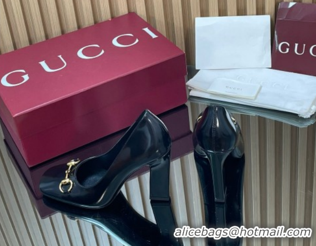 Top Grade Gucci Shiny Leather Pumps 10cm with Horsebit GG121801 Black 2026