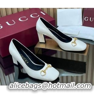 Best Product Gucci Shiny Leather Pumps 10cm with Horsebit GG121801 White 2026