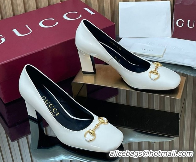 Best Product Gucci Shiny Leather Pumps 10cm with Horsebit GG121801 White 2026