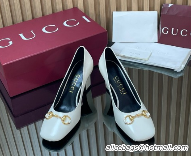 Best Product Gucci Shiny Leather Pumps 10cm with Horsebit GG121801 White 2026