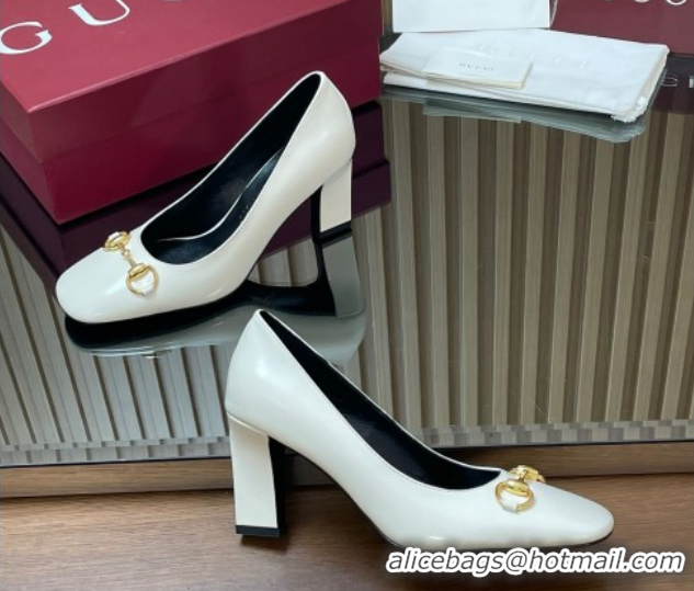 Best Product Gucci Shiny Leather Pumps 10cm with Horsebit GG121801 White 2026