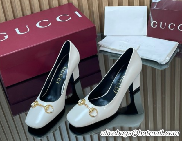 Best Product Gucci Shiny Leather Pumps 10cm with Horsebit GG121801 White 2026