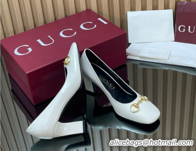 Best Product Gucci Shiny Leather Pumps 10cm with Horsebit GG121801 White 2026