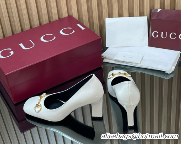 Best Product Gucci Shiny Leather Pumps 10cm with Horsebit GG121801 White 2026