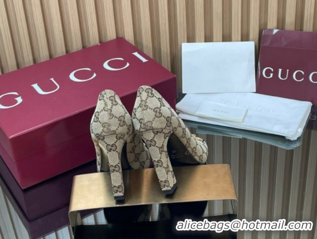 Shop Duplicate Gucci GG Canvas Pumps 10cm with Horsebit GG121801 Beige 2026
