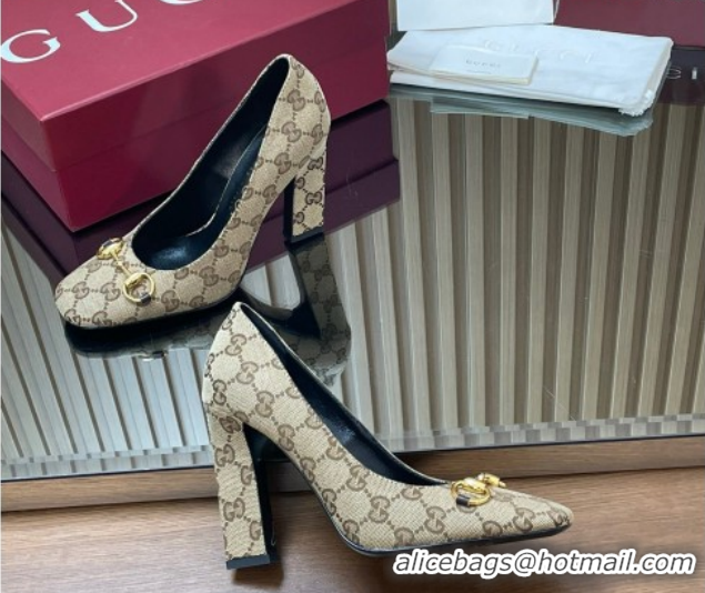 Shop Duplicate Gucci GG Canvas Pumps 10cm with Horsebit GG121801 Beige 2026