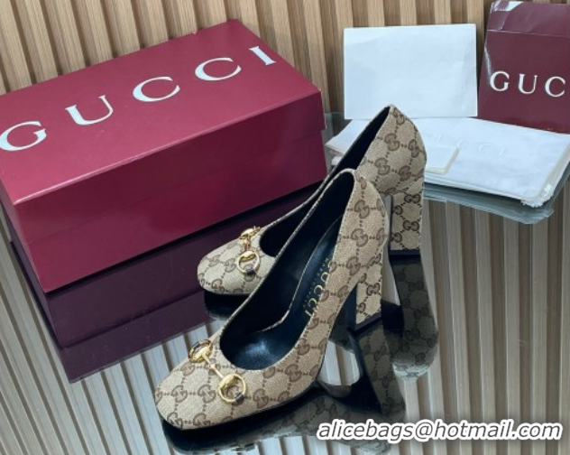 Shop Duplicate Gucci GG Canvas Pumps 10cm with Horsebit GG121801 Beige 2026