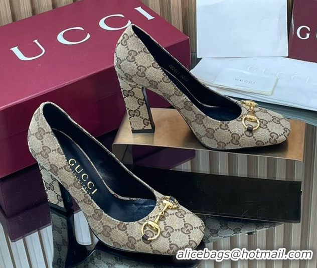 Shop Duplicate Gucci GG Canvas Pumps 10cm with Horsebit GG121801 Beige 2026