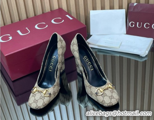 Shop Duplicate Gucci GG Canvas Pumps 10cm with Horsebit GG121801 Beige 2026
