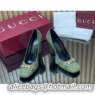 Good Quality Gucci GG Canvas Pumps 10cm with Horsebit GG121801 Green 2026
