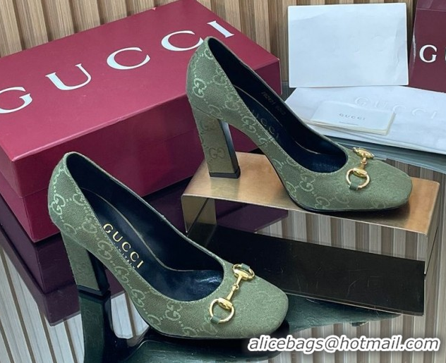 Good Quality Gucci GG Canvas Pumps 10cm with Horsebit GG121801 Green 2026