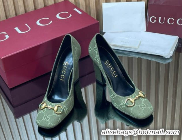 Good Quality Gucci GG Canvas Pumps 10cm with Horsebit GG121801 Green 2026