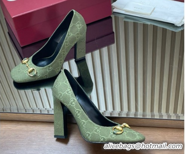 Good Quality Gucci GG Canvas Pumps 10cm with Horsebit GG121801 Green 2026
