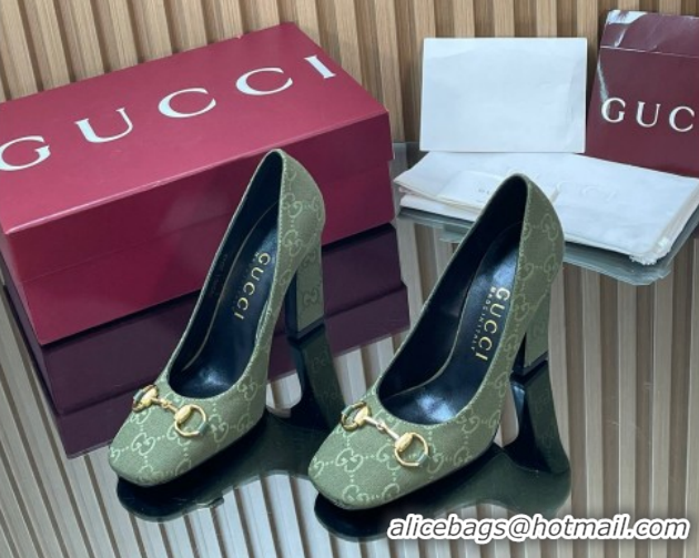 Good Quality Gucci GG Canvas Pumps 10cm with Horsebit GG121801 Green 2026