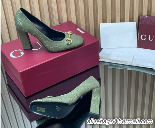 Good Quality Gucci GG Canvas Pumps 10cm with Horsebit GG121801 Green 2026