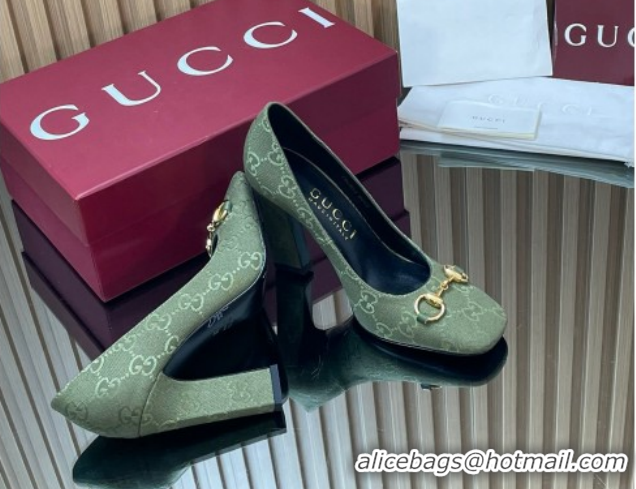 Good Quality Gucci GG Canvas Pumps 10cm with Horsebit GG121801 Green 2026