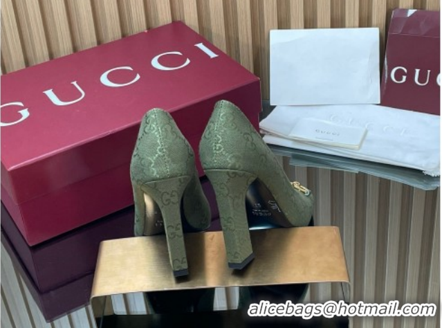 Good Quality Gucci GG Canvas Pumps 10cm with Horsebit GG121801 Green 2026