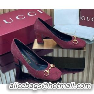 Popular Style Gucci GG Canvas Pumps 10cm with Horsebit GG121801 Burgundy 2026