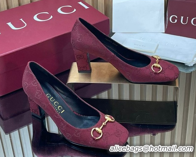 Popular Style Gucci GG Canvas Pumps 10cm with Horsebit GG121801 Burgundy 2026