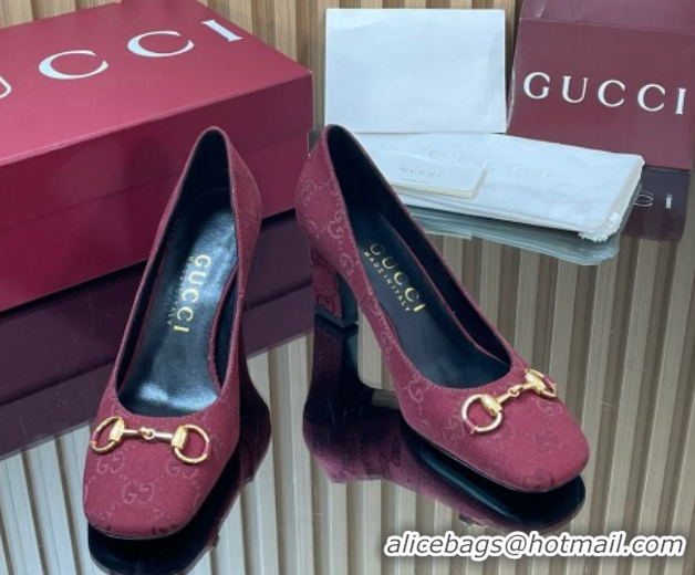 Popular Style Gucci GG Canvas Pumps 10cm with Horsebit GG121801 Burgundy 2026