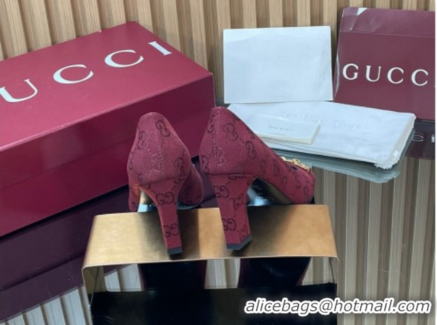 Popular Style Gucci GG Canvas Pumps 10cm with Horsebit GG121801 Burgundy 2026