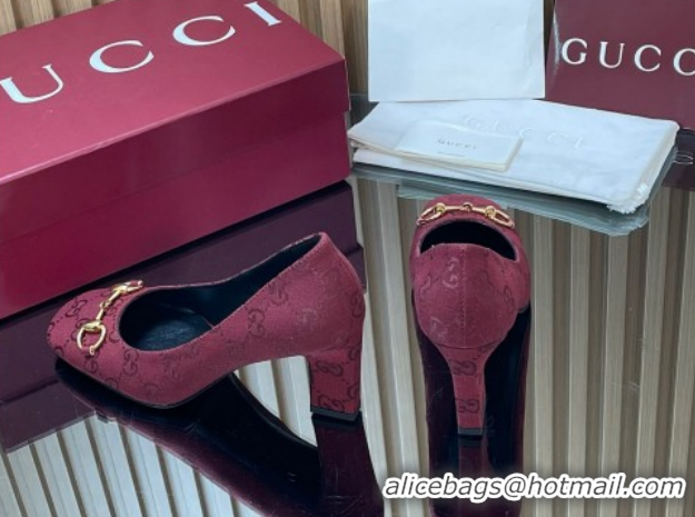 Popular Style Gucci GG Canvas Pumps 10cm with Horsebit GG121801 Burgundy 2026