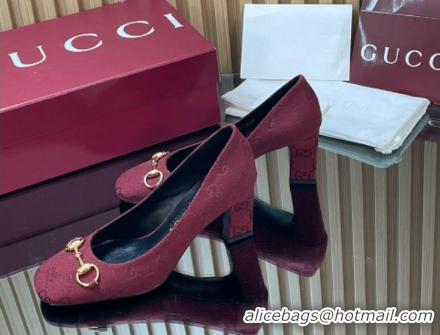 Popular Style Gucci GG Canvas Pumps 10cm with Horsebit GG121801 Burgundy 2026