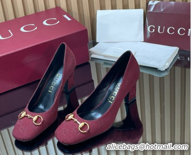 Popular Style Gucci GG Canvas Pumps 10cm with Horsebit GG121801 Burgundy 2026